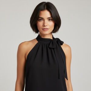 Express Design Studio Black Silk Tie-Neck Blouse – Size Small